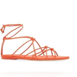 Vince Kenna Orange Strappy Knotted Almond Toe Leather Gladiator Flat Sandals